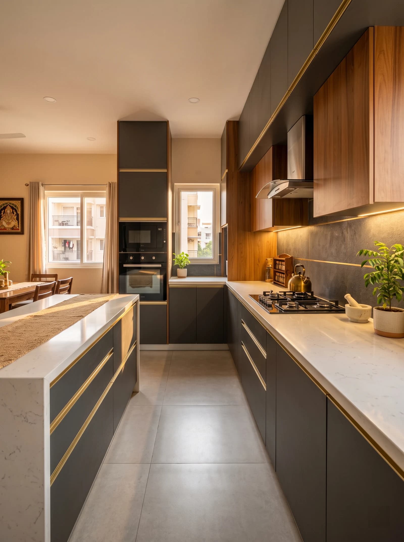 Completed modular kitchen project with custom cabinetry and finishes.